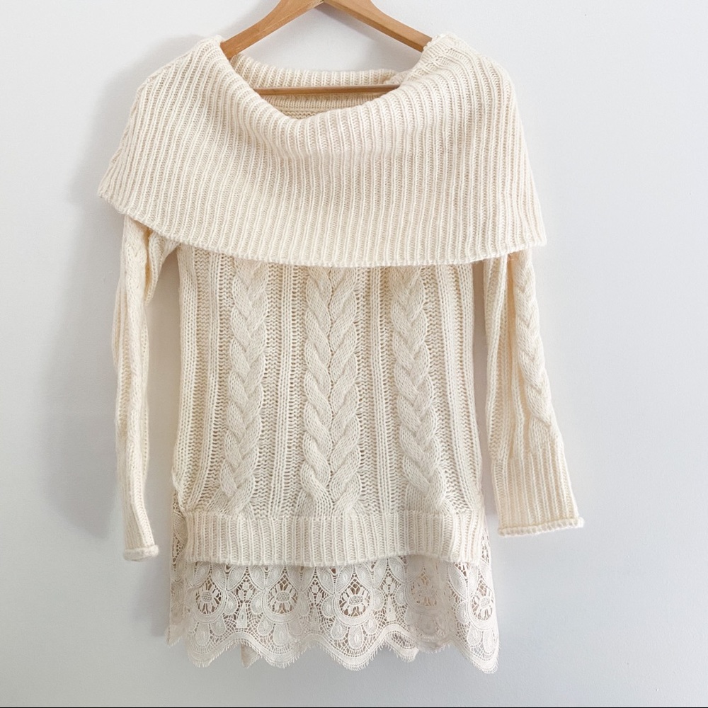 Knox Rose Faux Layered Sweater with Lace Detail